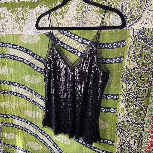 Free People Intimately Black Sassy Sequined Tank Top Size Small - Picture 7 of 14